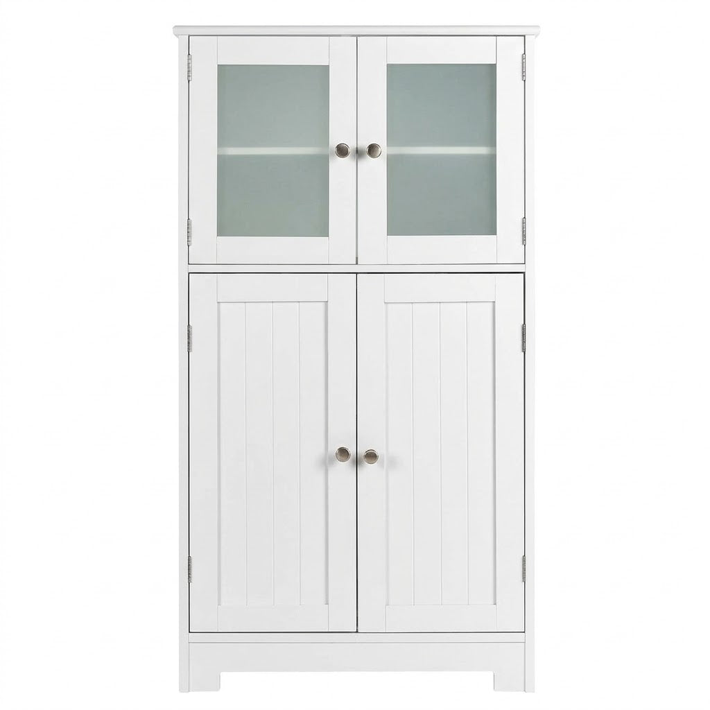 Slim Freestanding Bathroom Storage Cabinet with Adjustable Shelf & Double Glass Doors